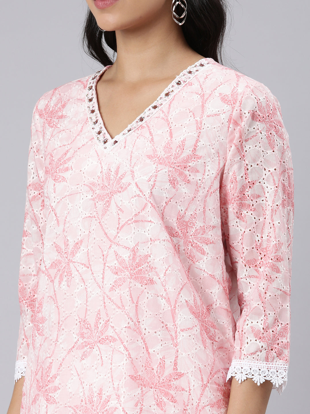 Neerus Pink Regular Straight Printed Kurta and Trousers With Dupatta