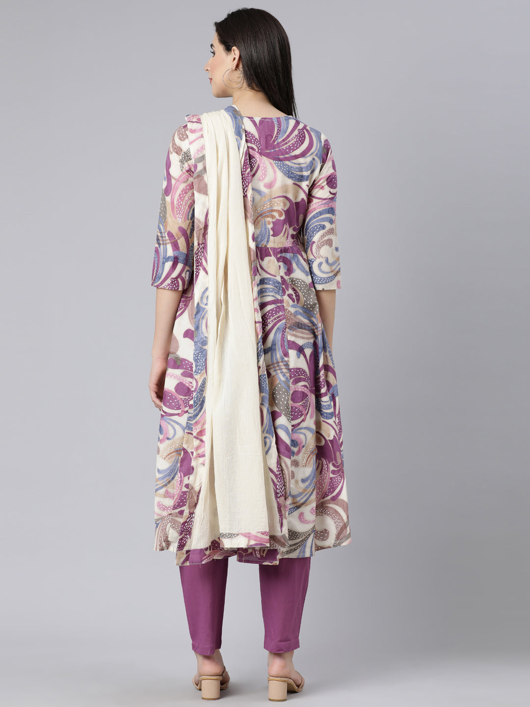 Neerus Multi Panelled Straight Printed Kurta And Trousers With Dupatta