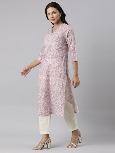 Neerus Purple Panelled Straight Printed Kurta And Trousers With Dupatta