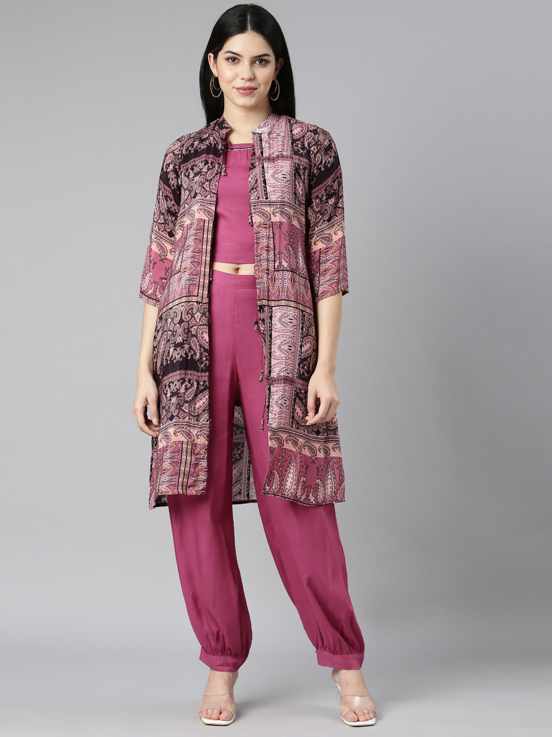 Neerus Pink Regular Straight Paisley Top And Salwar