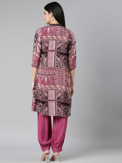 Neerus Pink Regular Straight Paisley Top And Salwar