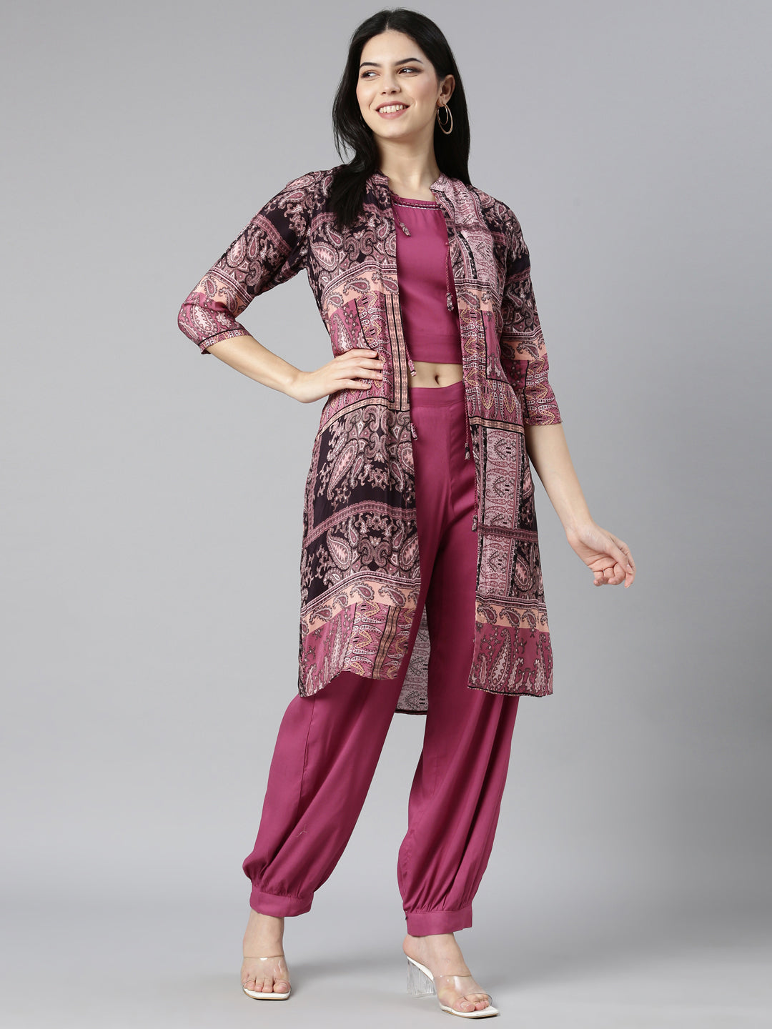 Neerus Pink Regular Straight Paisley Top And Salwar