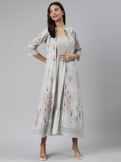 Neeru's Green Straight Casual Floral Dresses