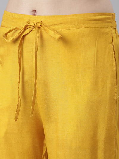 Neeru's Mustard Pleated Straight Floral Readymade suits