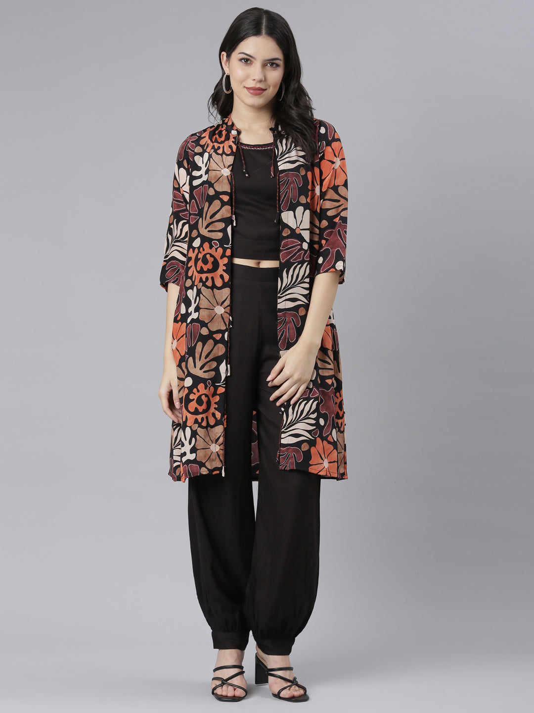 Neeru's Black Regular Straight Tribal Top And Salwar With Jacket