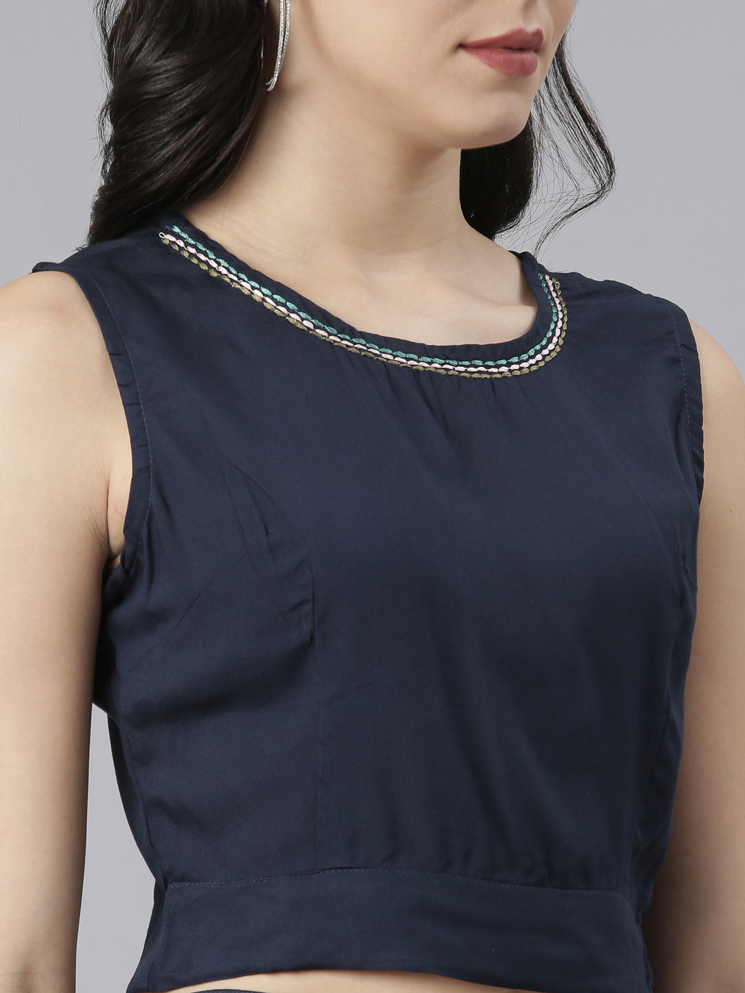 Neeru's Navy Blue Regular Straight Tribal Top And Salwar With Jacket