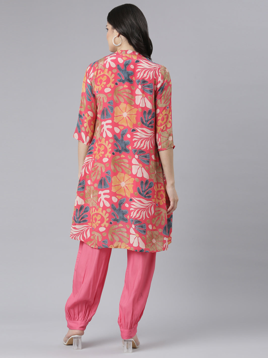 Neeru's Pink Regular Straight Tribal Top And Salwar With Jacket