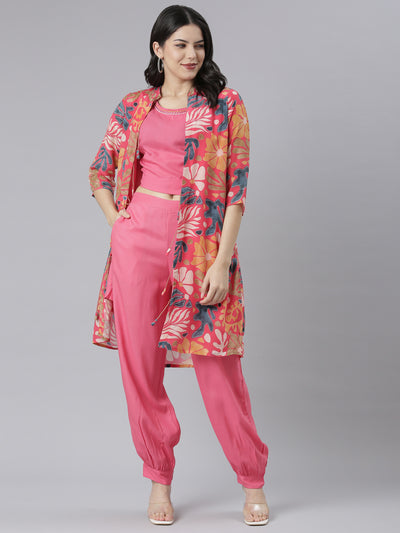 Neeru's Pink Regular Straight Tribal Top And Salwar With Jacket