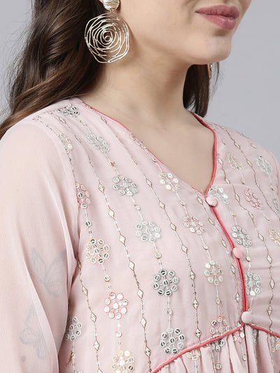 Neerus Pink Regular Straight Floral Kurta And Trousers With Dupatta