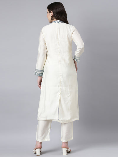 Neerus Cream Regular Straight Animal Kurta And Trousers