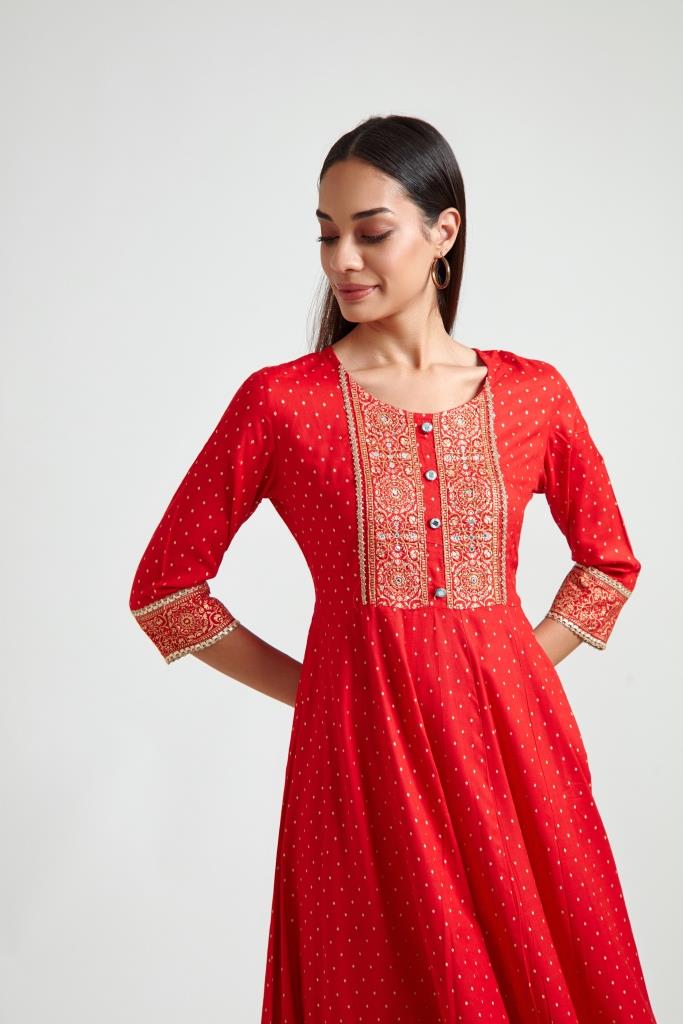 Neerus Women Red Ethnic Motifs Printed Kurta with Trousers  With Dupatta