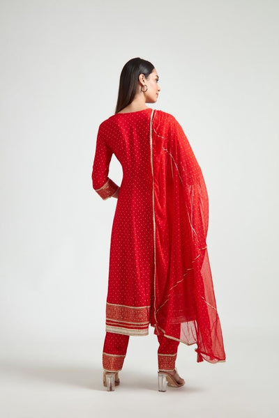 Neerus Women Red Ethnic Motifs Printed Kurta with Trousers  With Dupatta