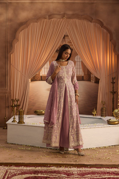 Neerus Lilac Embroidery Georgette Fabric Kurta Plazzo and Dupatta