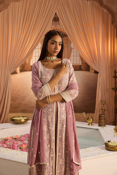 Neerus Lilac Embroidery Georgette Fabric Kurta Plazzo and Dupatta