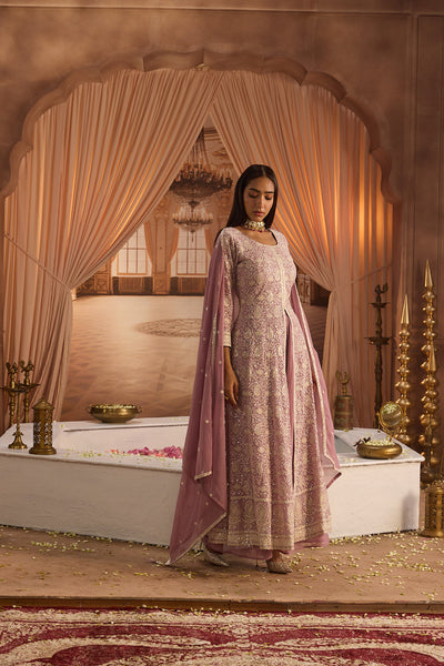 Neerus Lilac Embroidery Georgette Fabric Kurta Plazzo and Dupatta