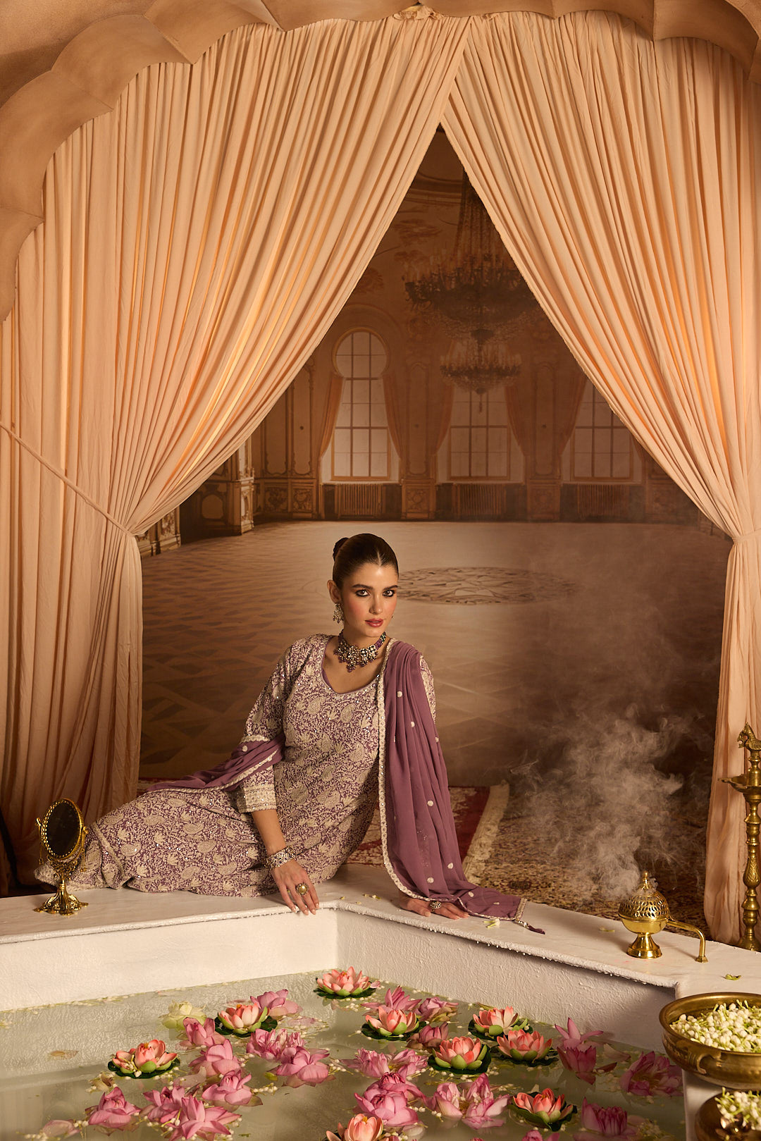 Neerus Lilac Embroidery Georgette Fabric Anarkali and Plazzo with Dupatta