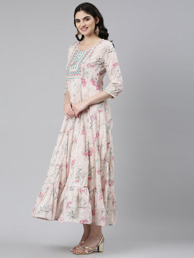 Neeru's Pink Pleated Anarkali Embellished Kurta With Duppata