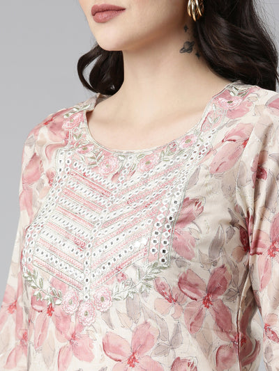 Neeru's Cream Regular Straight Printed Kurta And Sharara With Dupatta