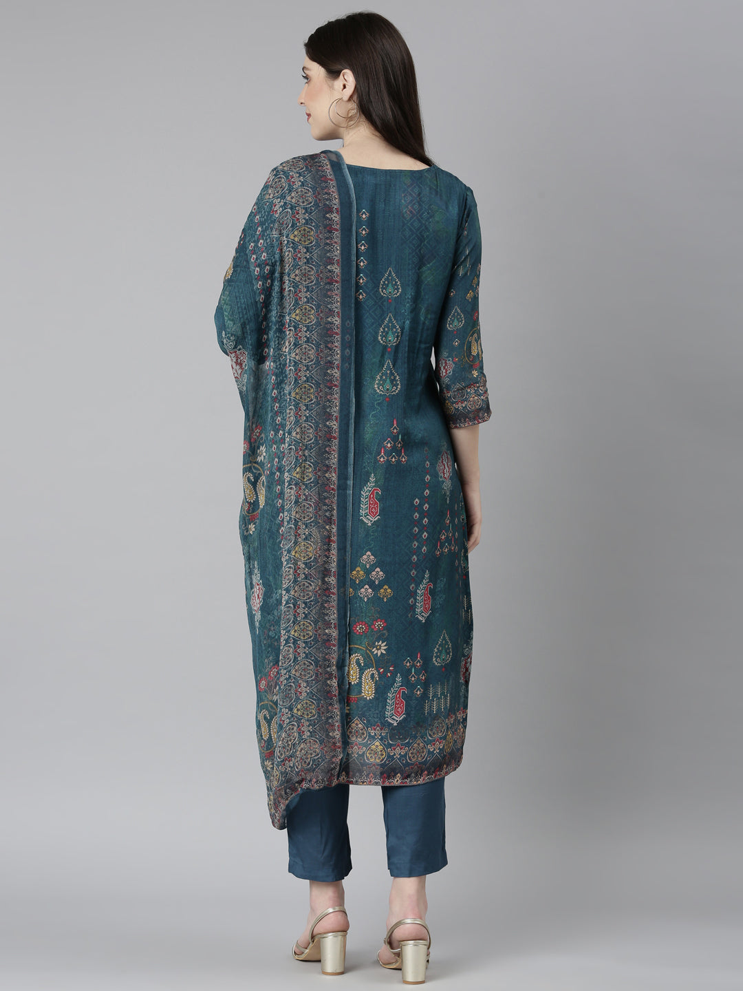 Neeru's Green Regular Straight Floral Kurta And Trousers With Dupatta