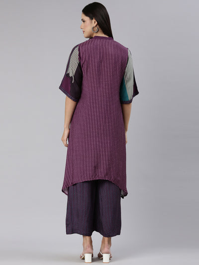 Neeru's Purple Regular Straight Printed Kurta And Palazzos