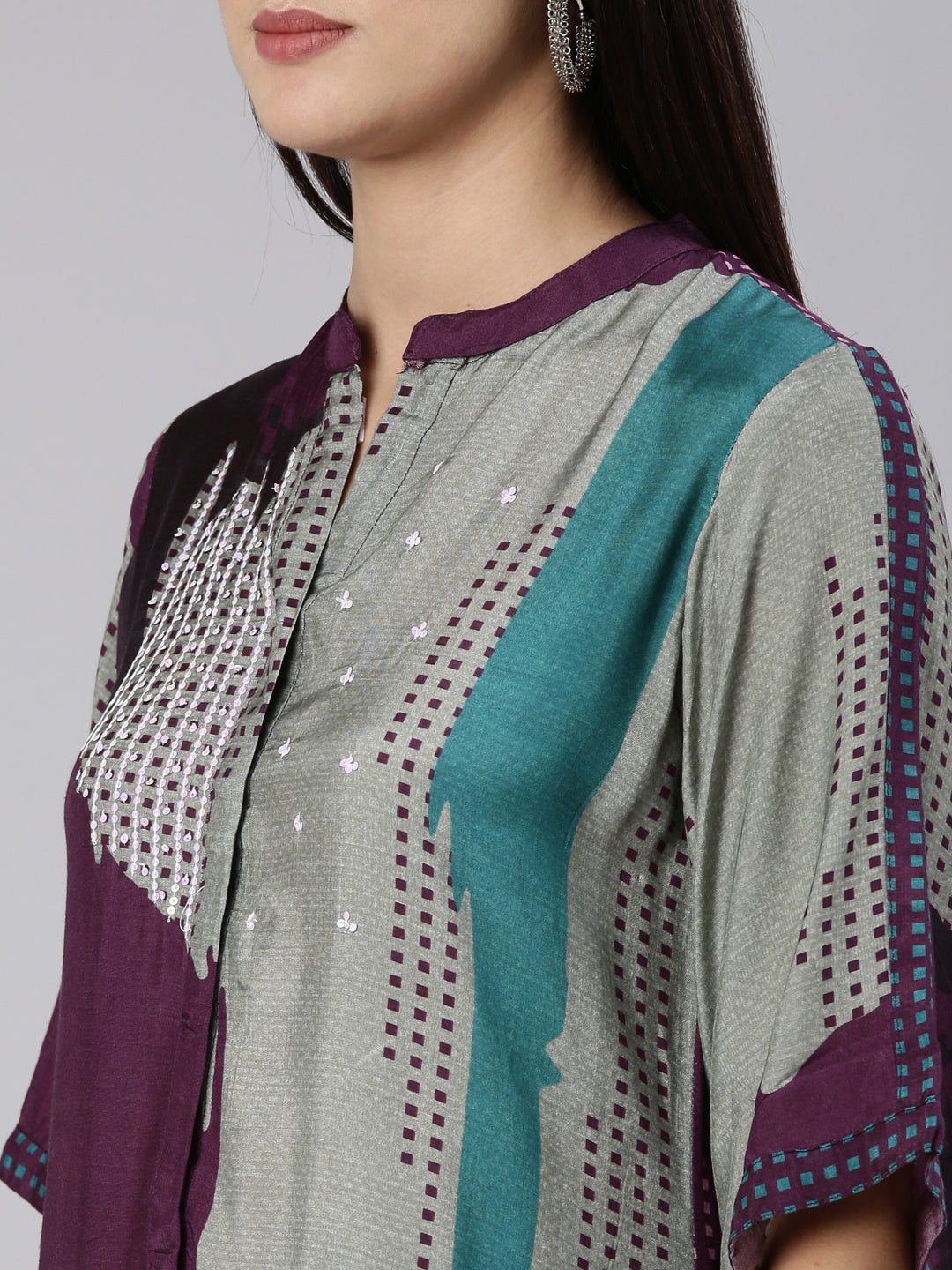 Neeru's Purple Regular Straight Printed Kurta And Palazzos