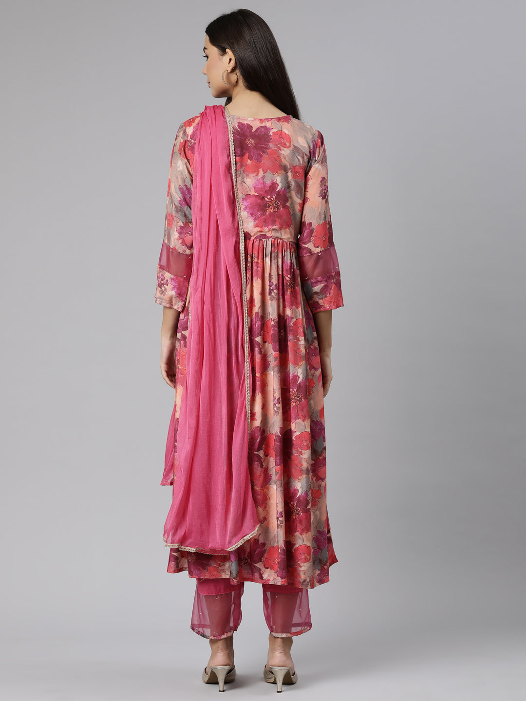 Neeru's Magenta Regular Straight Floral Readymade suits