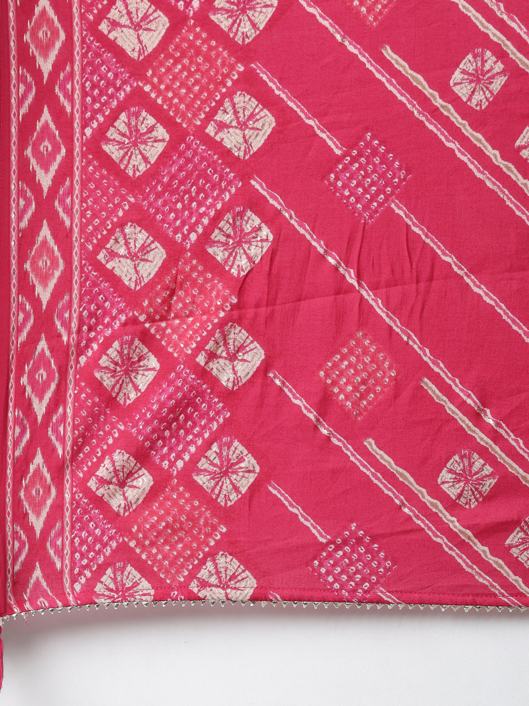 Neeru's Pink Regular Straight Bandhani Kurta And Trousers With Dupatta