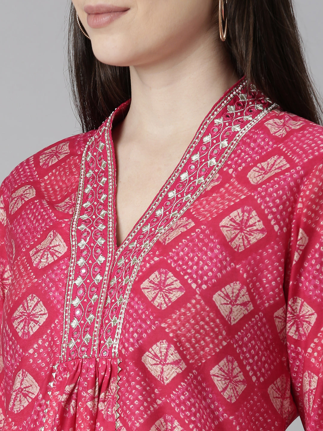 Neeru's Pink Regular Straight Bandhani Kurta And Trousers With Dupatta