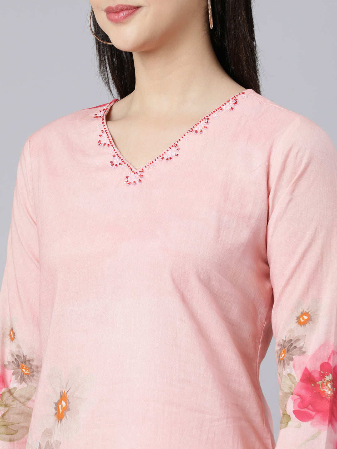 Neerus Pink Panelled Straight Printed Kurta And Sharara With Dupatta