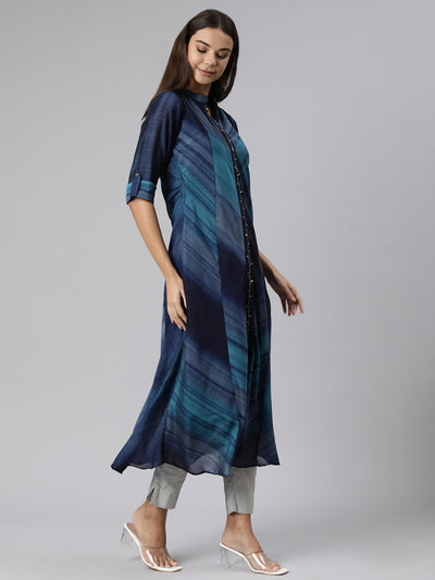 Neeru's Blue Straight Casual Graphic Dresses