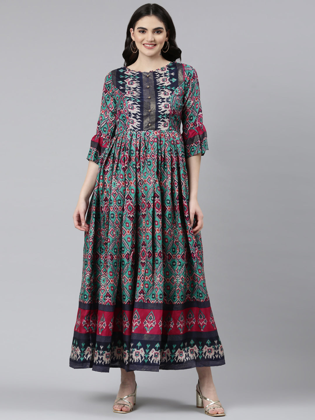 Neeru's Green Straight Casual Printed Dress