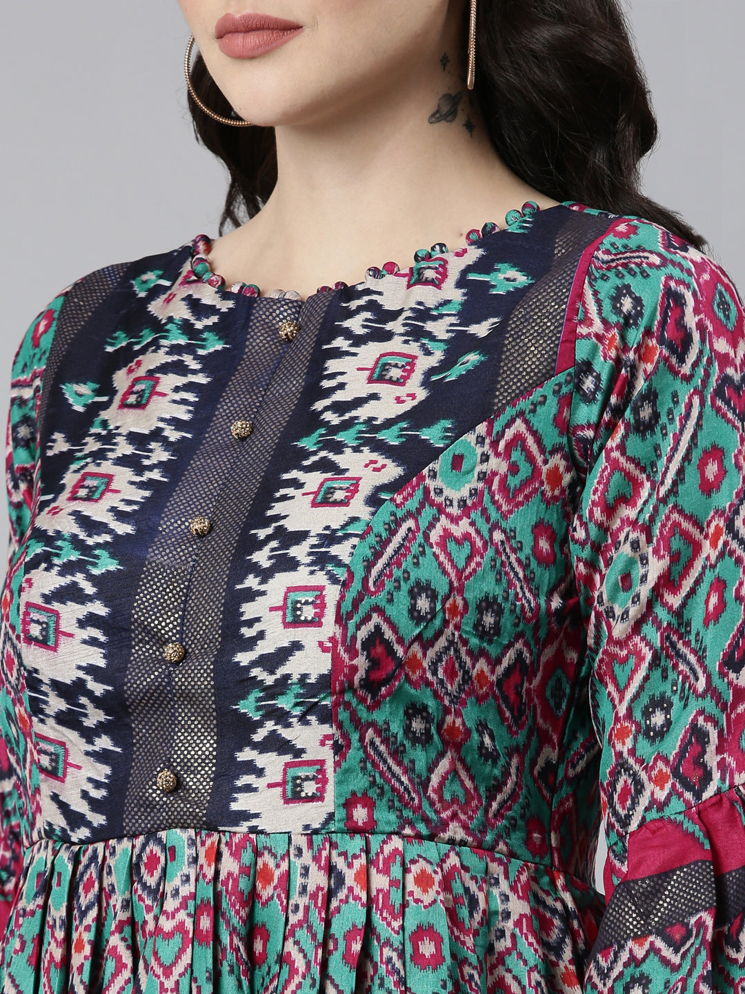 Neeru's Green Straight Casual Printed Dress