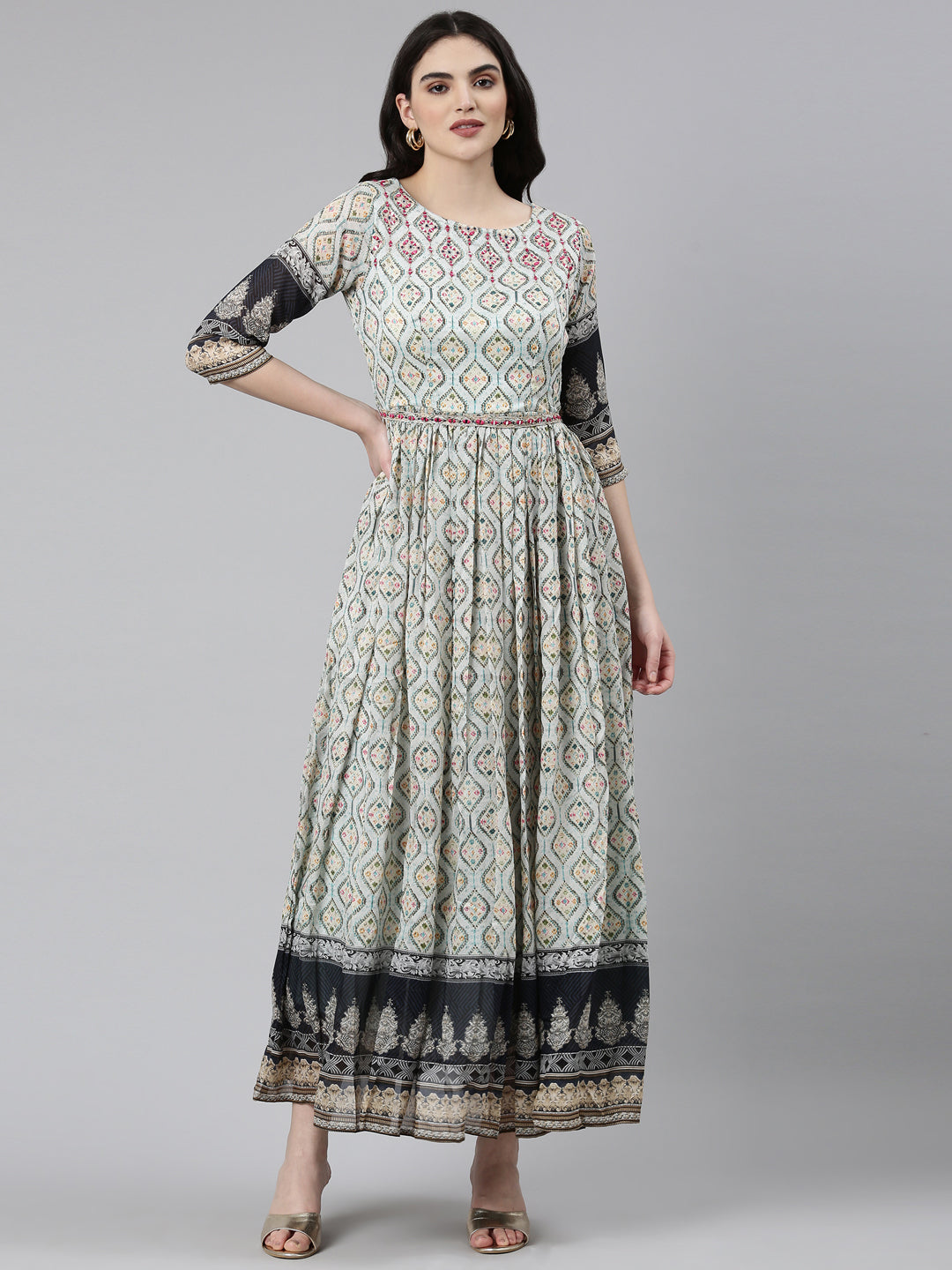 Neeru's Blue Straight Casual Printed Dress