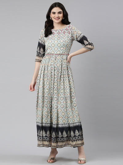 Neeru's Blue Straight Casual Printed Dress