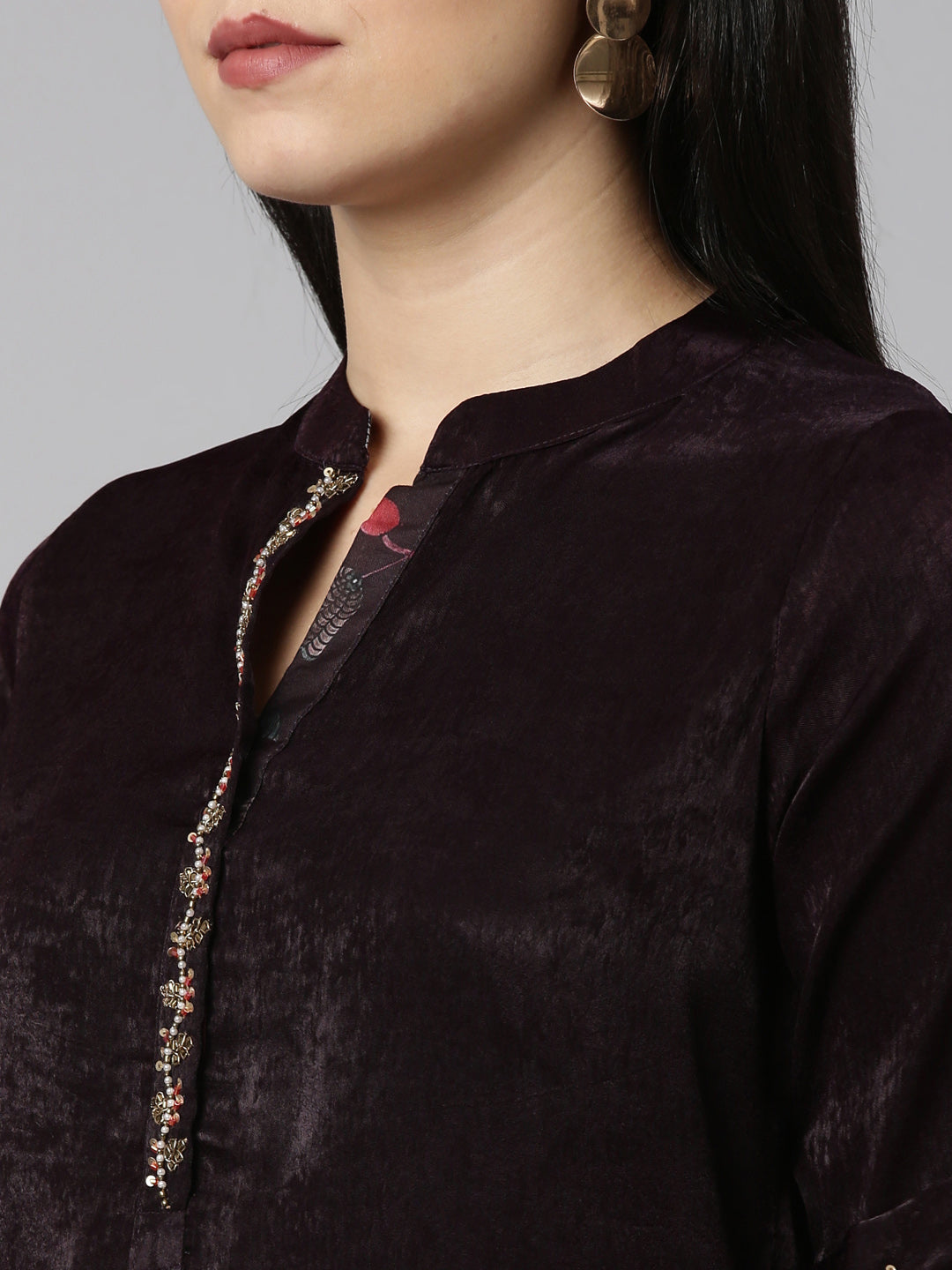 Neeru's Purple Regular Straight Solid Kurta And Trousers