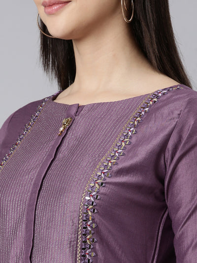 Neerus Lavender Regular Straight Solid Kurta And Salwar With Dupatta