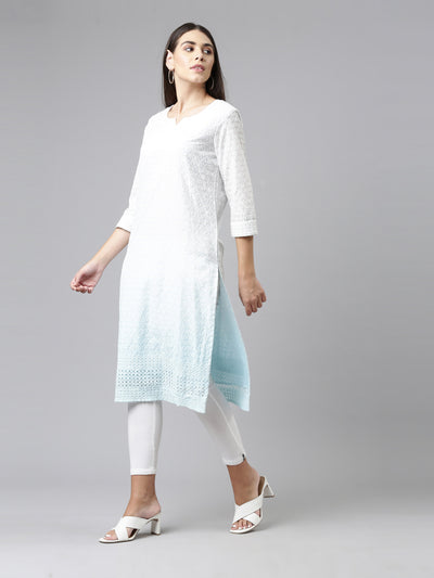 Neeru's Ferozi Color Chiken Fabric Kurta