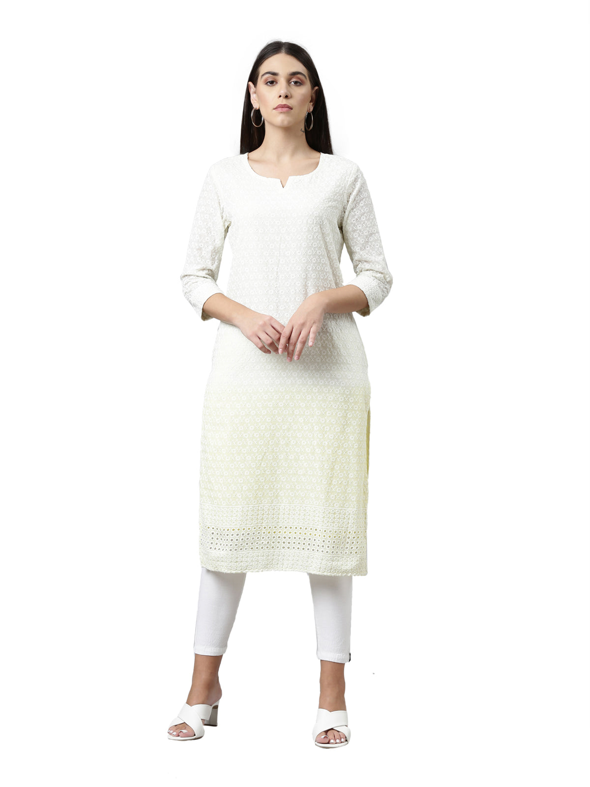 Neeru's Lemon Color Chiken Fabric Kurta