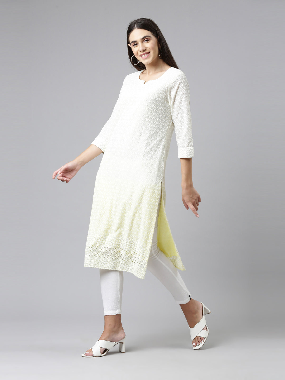 Neeru's Lemon Color Chiken Fabric Kurta