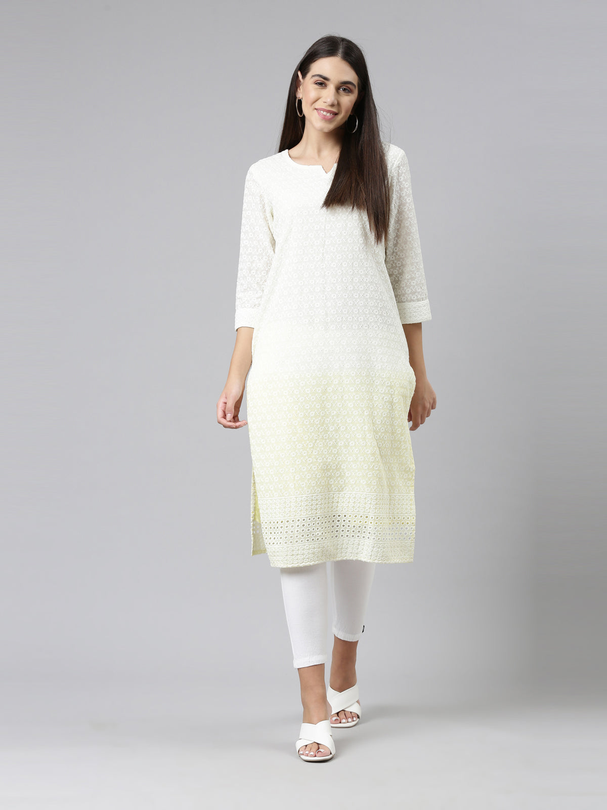 Neeru's Lemon Color Chiken Fabric Kurta