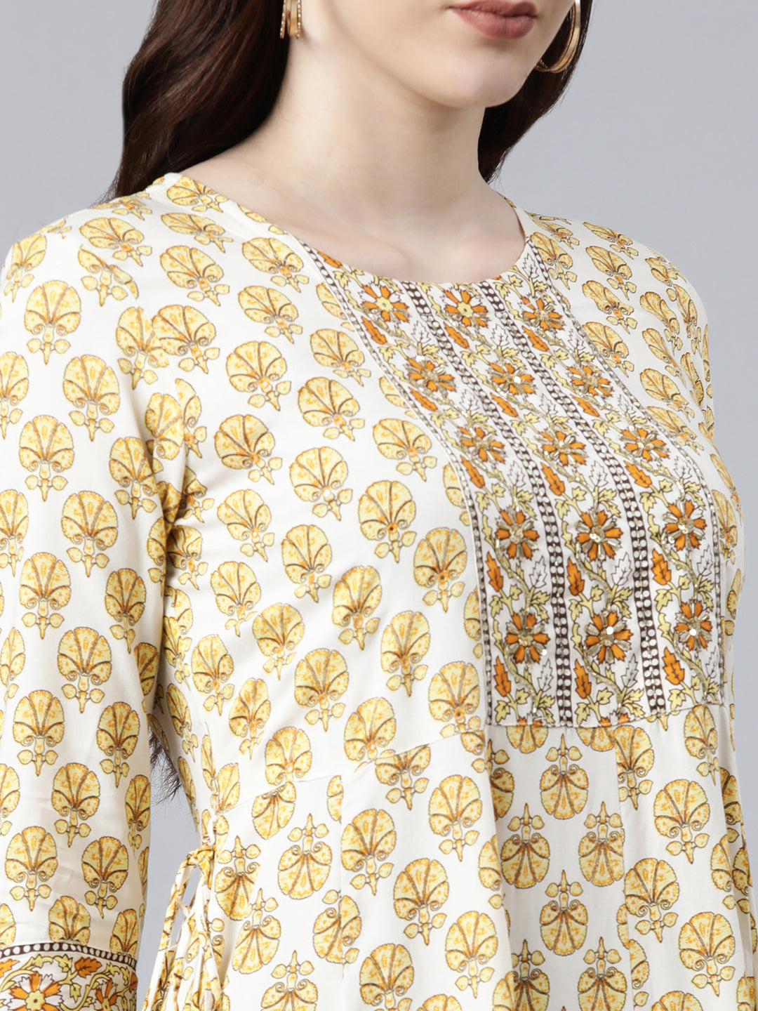 Neeru's Yellow Color Rayon Fabric Floral Dress