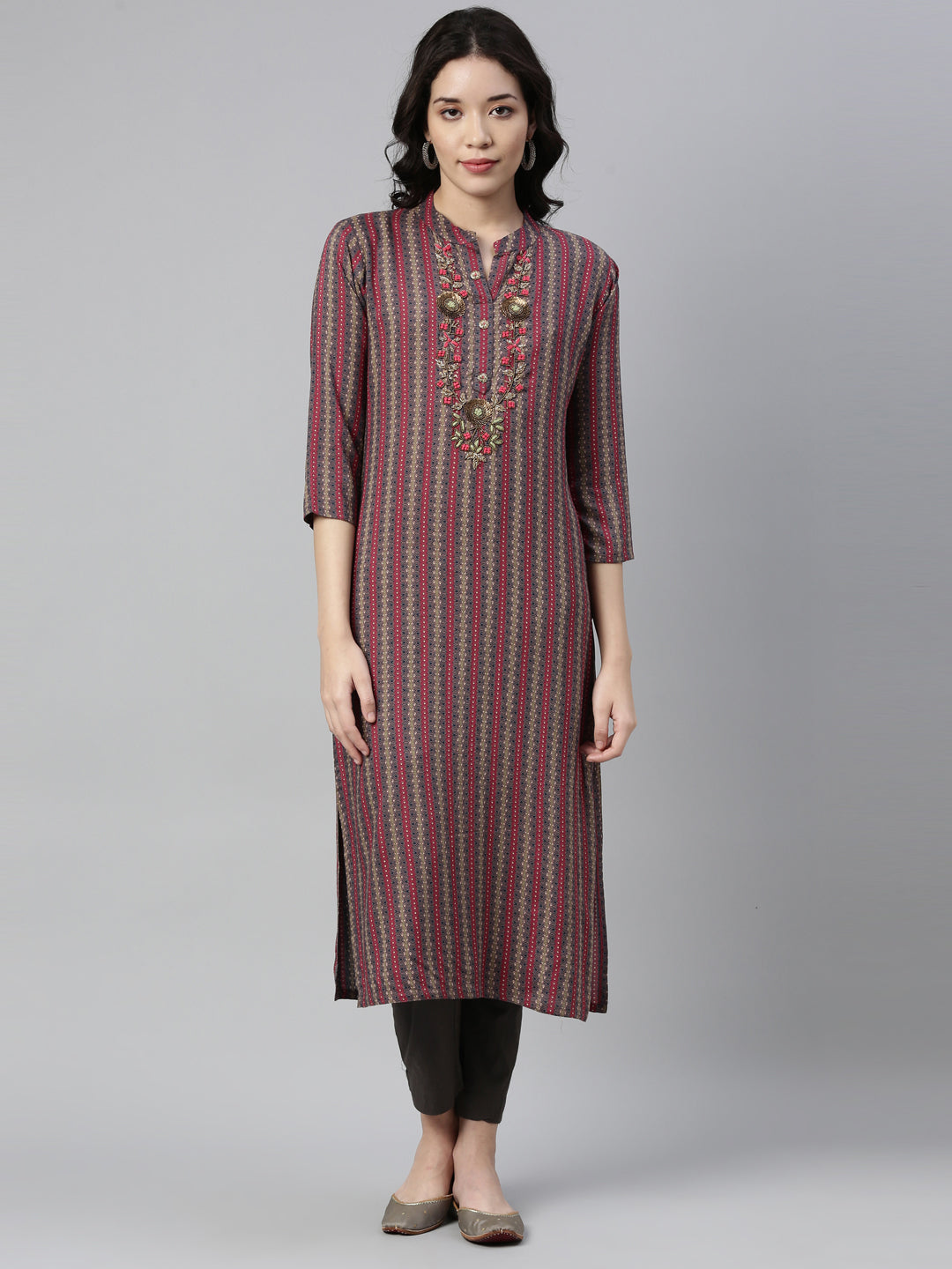 Neerus Women Pink Striped Kurta