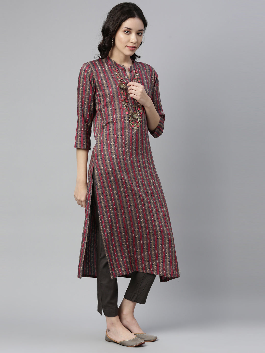 Neerus Women Pink Striped Kurta