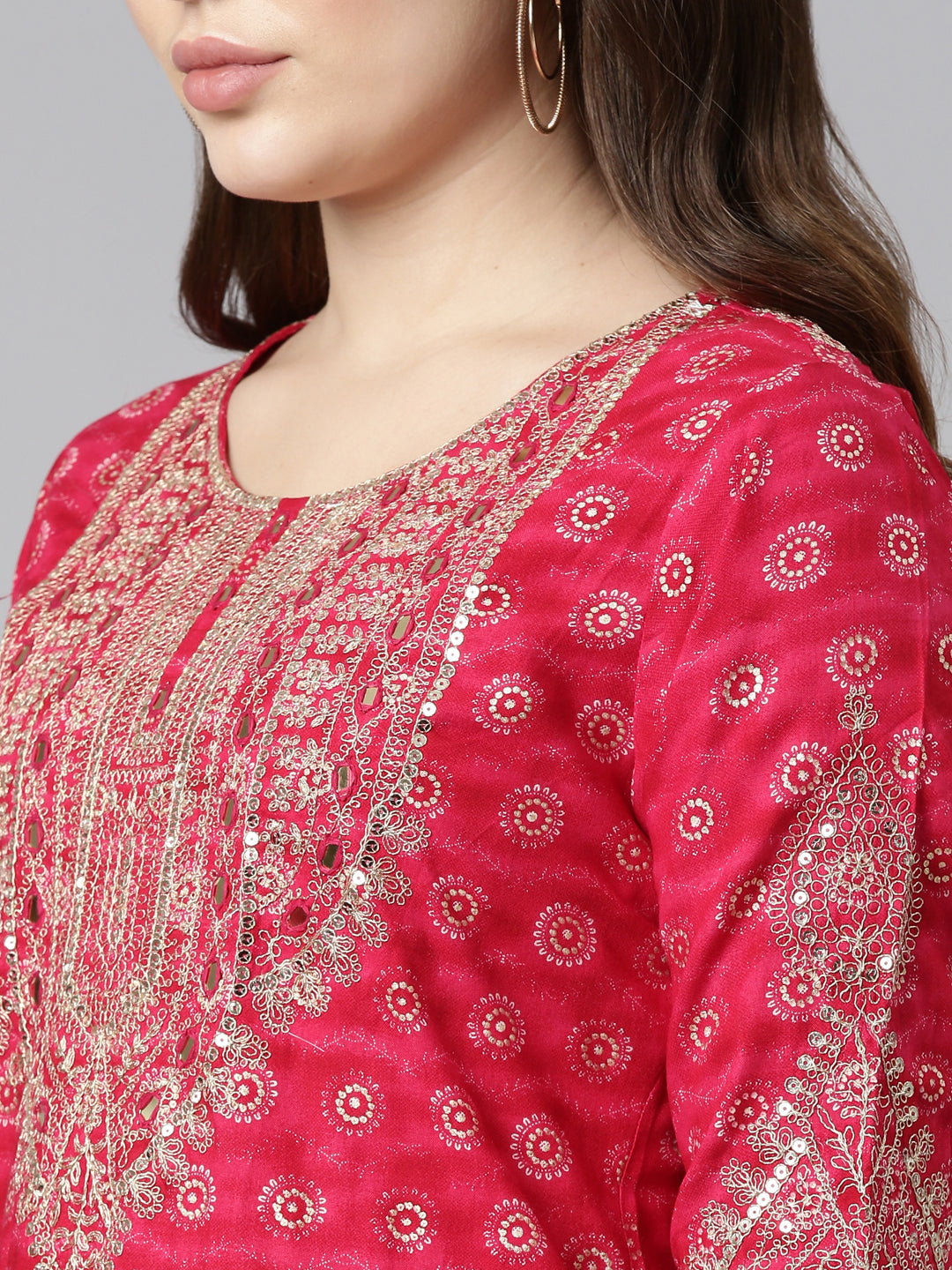 Neeru's Pink Regular Straight Printed Kurta And Sharara With Dupatta