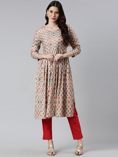 Neeru's Peach Color Rayon Fabric Printed Kurta