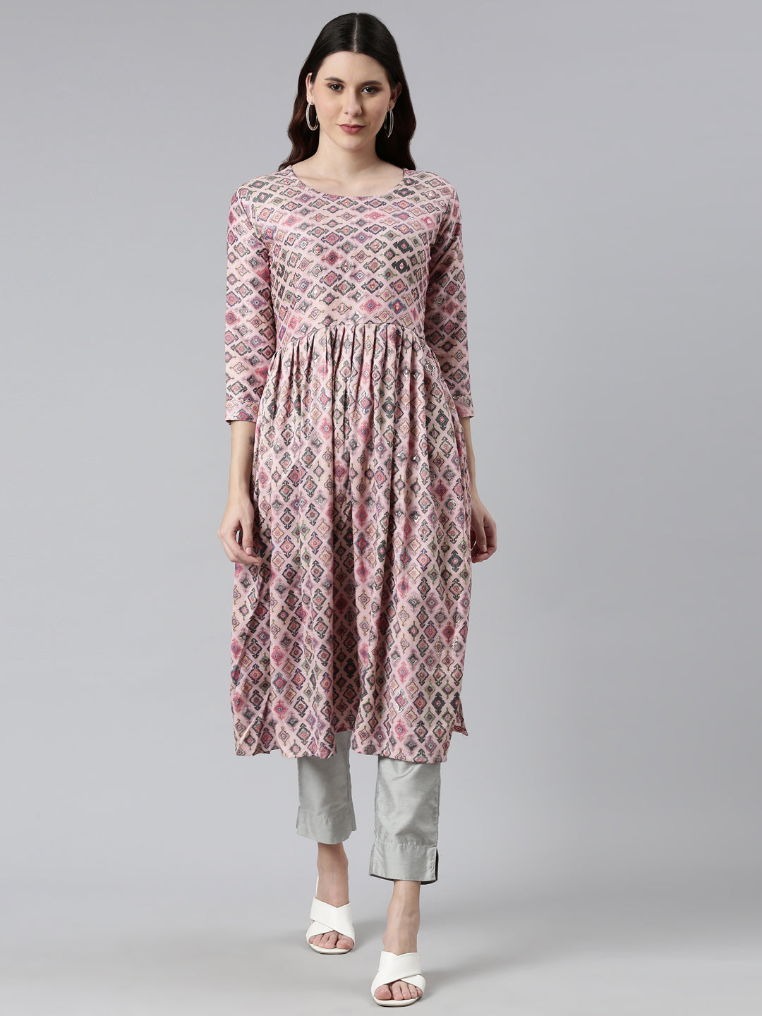 Neeru's Pink Color Rayon Fabric Printed Kurta