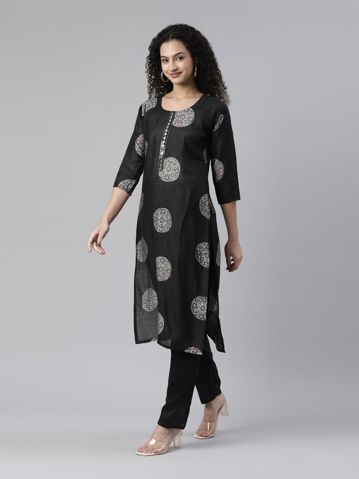 Neerus Women Ethnic Motifs Printed Mirror Work Kurta With Trousers with Dupatta