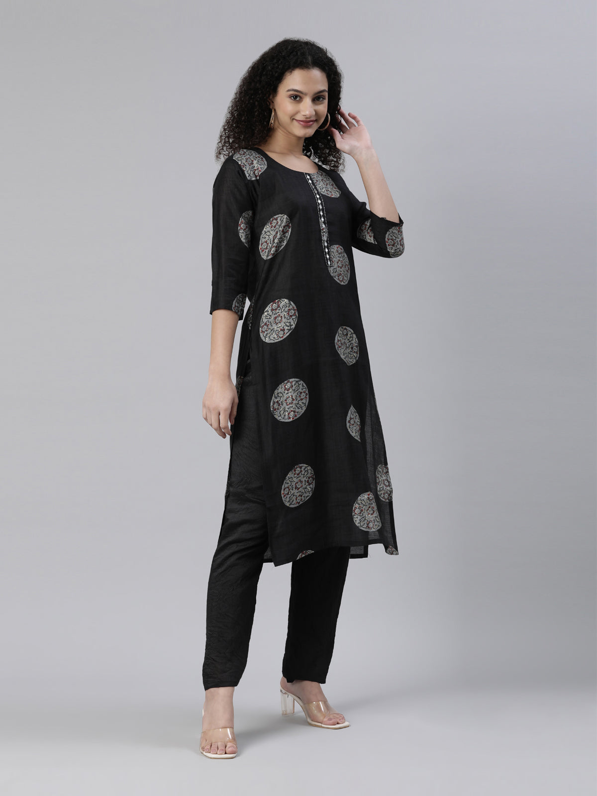 Neerus Women Ethnic Motifs Printed Mirror Work Kurta With Trousers with Dupatta