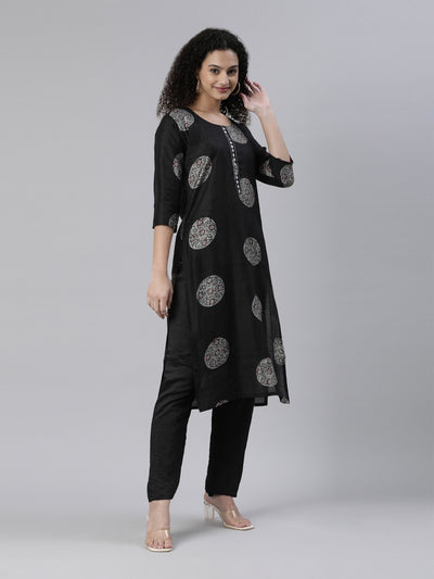 Neerus Women Ethnic Motifs Printed Mirror Work Kurta With Trousers with Dupatta