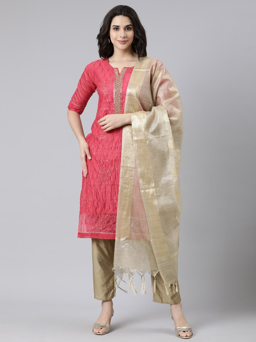 Neerus Multi Regular Straight Floral Kurta And  Trousers With Dupatta